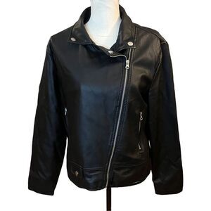 Me Jane Vegan Leather Black Moto Jacket Sz XL